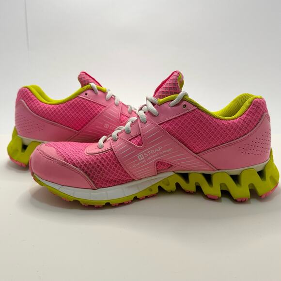 Reebok Running Shoes ZigTech H Strap Pink Yellow Mesh Womens Size 5 Fast Ship - Picture 4 of 7